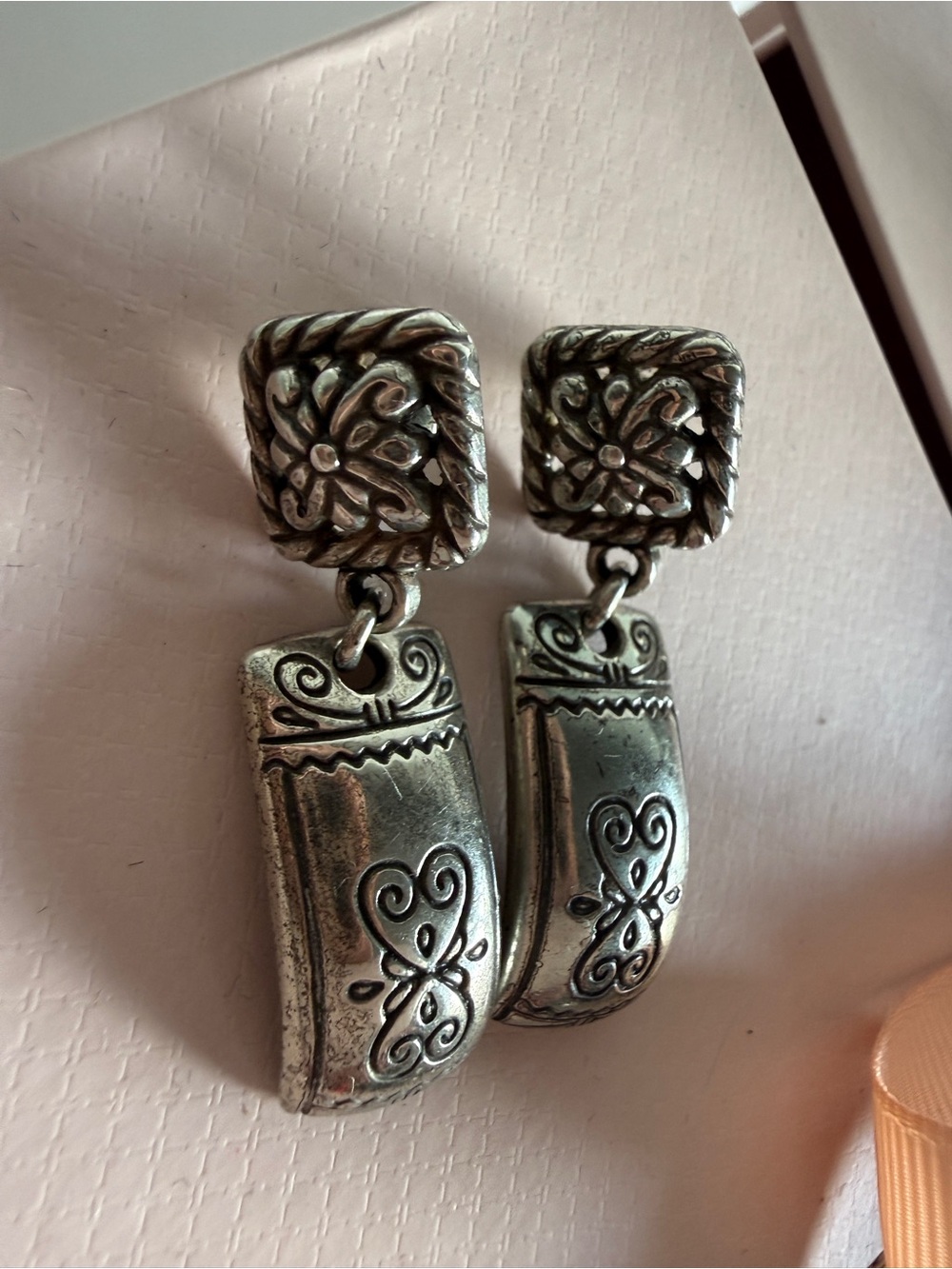 Brighton Silver Drop Earrings Rope Square Top Heart Scroll Rectangle Drop
